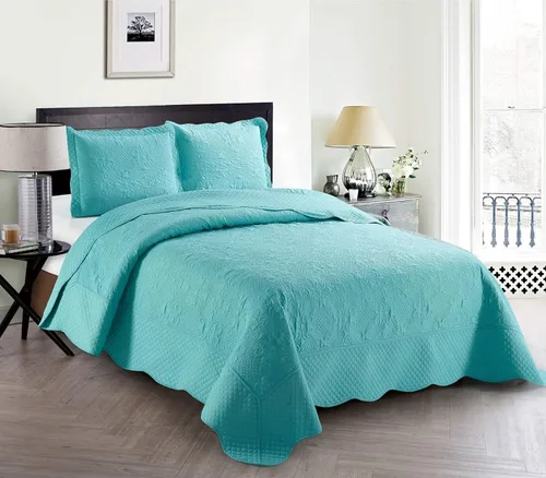 Home Collection - Colcha de 3 piezas, tamaño King, California King, color azul aguamarina sólido, color azul aguamarina, nuevo # Veronica