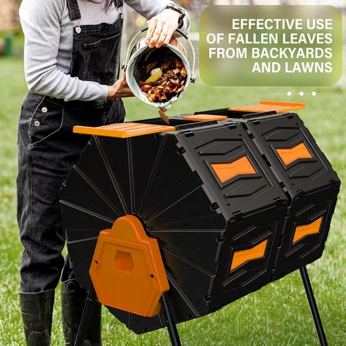 Vista 2 de Compost Bin Outdoor 45 Gallon, BPA-Free Dual Chamber Rotating Composter for Kitchen Waste, Heavy-Duty Fast Compost Tumbler Great Sustainable Gift