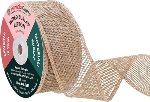 Vista 147 de Mandala Crafts Cinta de arpillera amarilla con alambre para corona, cinta de arpillera amarilla de yute natural rústico de 2 pulgadas de ancho, 10