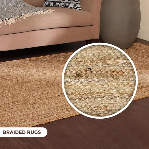 Vista 5 de REDEARTH Alfombra rectangular tejida a mano trenzada 100% yute natural Alfombras bohemias de yute hechas a mano para dormitorio, cocina, sala