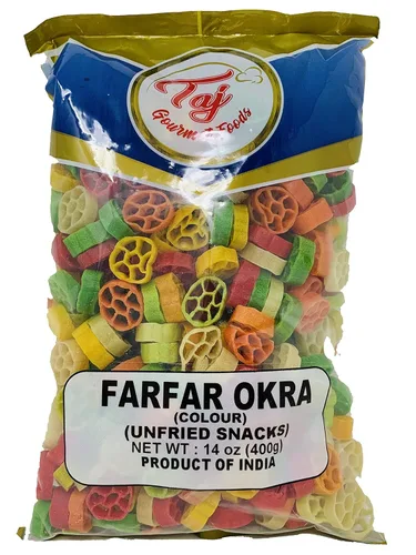 Vista 2 de TAJ Gourmet Farfar Fryums (tubo de pellets de trigo), 14.11 oz (Okra)