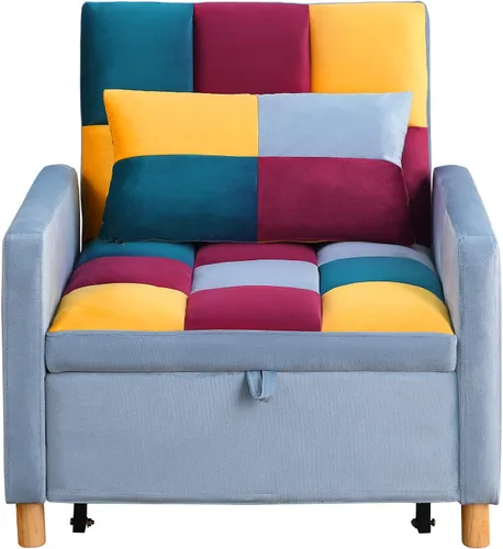 Vista 10 de Silla Cama Convertible 3 en 1, Sillón Sofá Cama Individual Multifuncional de Tela Teddy con Respaldo Ajustable, Silla Cama Reclinable Extraíble