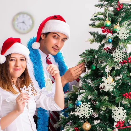 Vista 5 de 8 adornos de macramé, copo de nieve, decoración de macramé, adornos de hadas, hechos a mano, para colgar en el árbol de Navidad, bohemio, mini