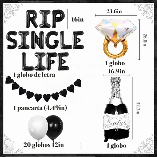 Vista 2 de LaVenty Rip Single Life - Decoración de fiesta de despedida de soltera Negro 1