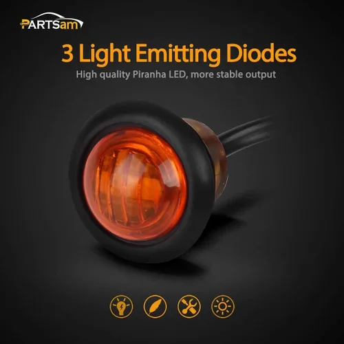 Vista 2 de Partsam 10 luces de marcador LED ámbar redondas de 3/4 pulgadas, luces de señal de giro de 3 cables para camioneta remolque, sellado impermeable
