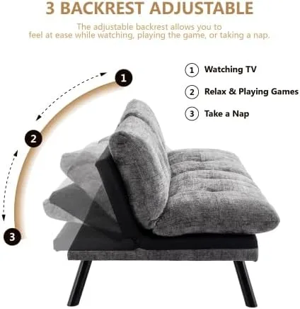 Vista 4 de anwickjeff Sofá cama futón, sofá convertible moderno, sofá biplaza plegable, sofás de futón transpirables para espacios pequeños compactos