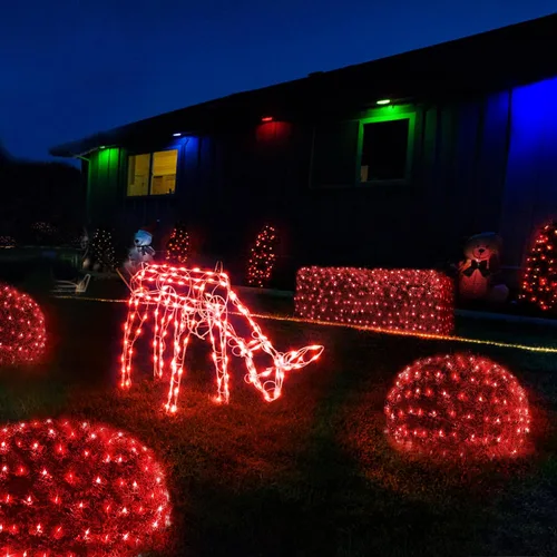 Vista 5 de WBao Red de luces solares de Navidad, 200 bombillas LED F8 grandes, 8.4 pies x 5.2 pies, luces de arbustos de Navidad con control remoto, 8 modos