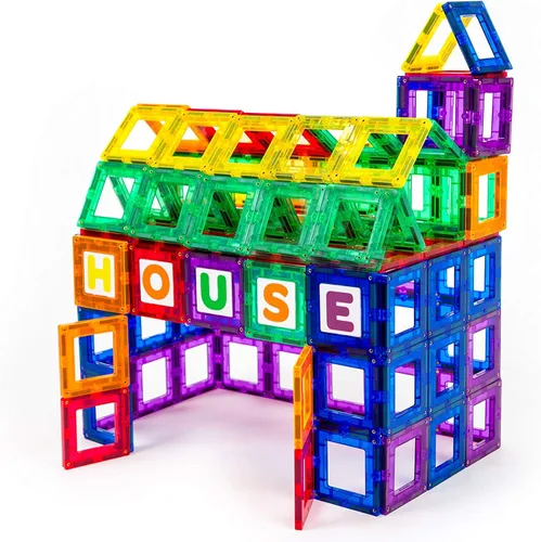 Vista 2 de Playmags Juego de construcción de azulejos magnéticos: Clickins educativos exclusivos de 36 piezas. Kit: 18 ventanas de azulejos magnéticos