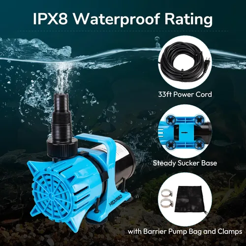 Vista 6 de Hexago Bomba de agua sumergible de 3100 GPH, bomba de estanque de agua de 150 W con bolsa de barrera, cable de alimentación de 33 pies, bombas