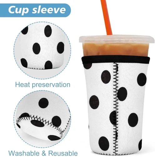 Vista 3 de Polka Dot Reusable Insulated Neoprene Iced Coffee Cup Sleeves 3 Sizes Diving Material Cup Durable Beverage Covers for Cold Coffee Tea Drinks