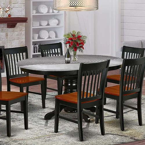 Vista 2 de XISUNYA Mantel ovalado ajustable de poliéster elástico, estructura tecnológica con rayas onduladas y estampado a cuadros, se adapta a mesas ovaladas