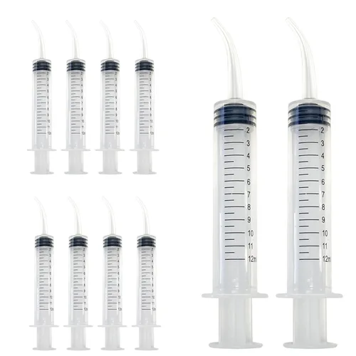 10 jeringas desechables de punta curvada de 12ml para dispensación oral dental de 12cc (con medidas) para uso dental, mascotas, líquido