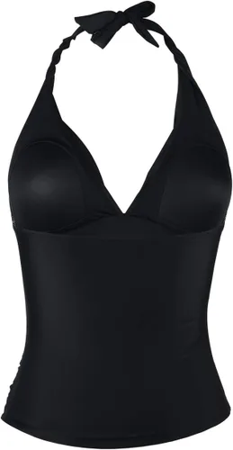 Vista 4 de Hilor - Parte superior de tankini para natación, con cuello profundo en V y halter, drapeado, para mujer