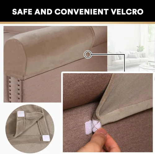 Vista 4 de PrinceDeco Fundas elásticas de terciopelo grueso para reposabrazos para sillas y sofás, fundas para reposabrazos de sofá, fundas antideslizantes