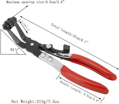 Vista 2 de Herramientas para vehículos de automóvil, pinzas de abrazadera de manguera, alicates de abrazadera de manguera de cinturón plano de ángulo de 45°