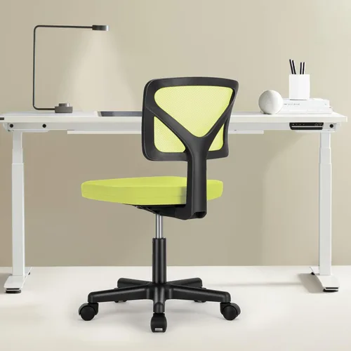 Vista 26 de Sweetcrispy Silla de escritorio de oficina pequeña, ergonómica, con respaldo bajo, de malla, giratorias, con ruedas, asiento cómodo sin brazos