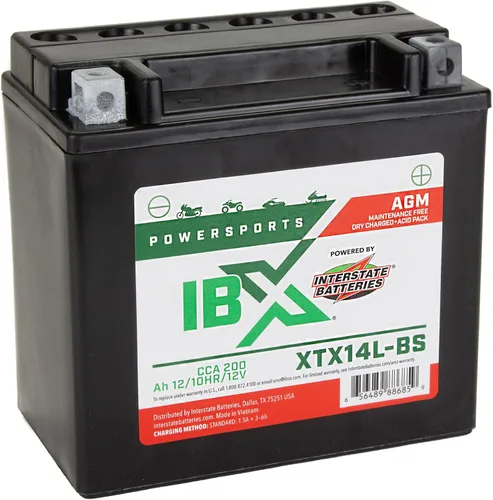 Vista 3 de Interstate Batteries YTX14L-BS 12V 12Ah Powersports Batería 200CCA AGM recargable de repuesto para motocicletas Harley-Davidson (XTX14L-BS)
