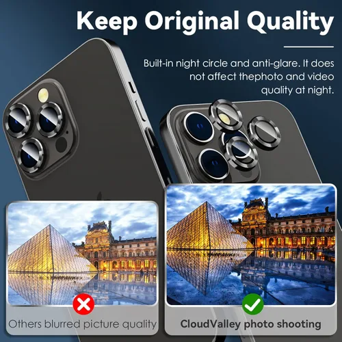 Vista 3 de CloudValley Protector de lente de cámara para iPhone 14 Pro (6.1 pulgadas) y iPhone 14 Pro Max (6.7 pulgadas), vidrio templado 9H con anillo