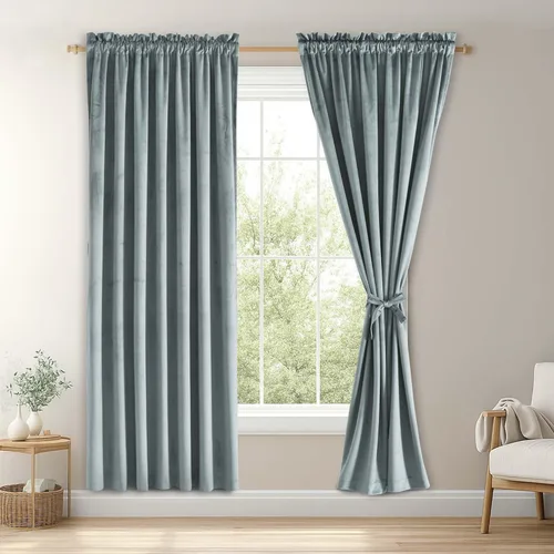 Vista 85 de JIUZHEN Cortinas de terciopelo rosa de 108 pulgadas para sala de estar, cortinas opacas extralargas para dormitorio, bolsillo para barra, protección