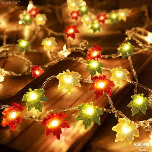 Vista 3 de KatchOn Guirnalda de otoño con luces – 7 pies, 20 LED, 8 modos de luz Luces 3D de Acción de Gracias funcionan con pilas, decoraciones de otoño