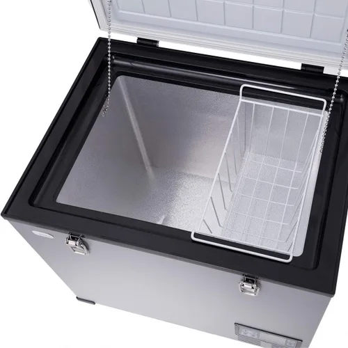 Vista 5 de ReunionG Congelador de pecho de 63 cuartos de galón con pantalla LCD, mini refrigerador de vehículo con temperatura ajustable con cesta y asas