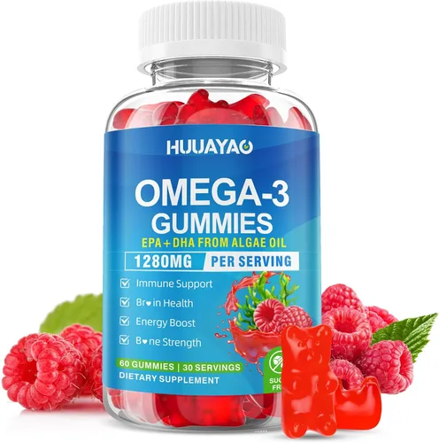 Gomitas veganas Omega-3 de 1028 mg, alternativa de aceite de pescado Omega 3 para adultos con EPA 400 mg y DHA 600 mg y vitamina A, C, E apoya la