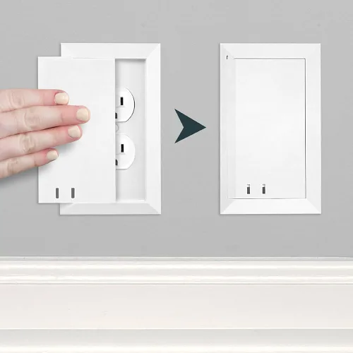 Vista 3 de Cubierta de salida resistente a los niños, paquete de 2 unidades, placa de pared estándar dúplex blanca para puerta corredera que bloquea seguro