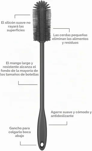 Vista 4 de Cepillo de Botella de Silicona, Cepillo Limpiador de Botellas de Agua con Mango Largo, Perfecto para Limpiar Recipientes de Cuello Estrecho