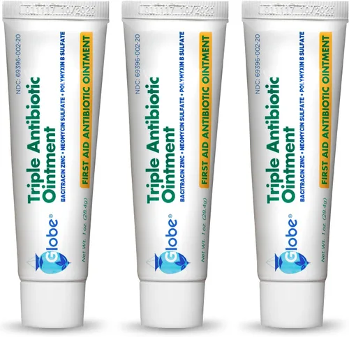 Globe Paquete de 3 ungüentos antibióticos triples de 1 oz, ungüento de primeros auxilios para pequeños arañazos y heridas y previene infecciones,