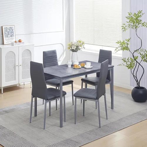 Vista 17 de Juego de comedor de 5 piezas para 4 mesas de comedor de mármol con sillas, mesa de cocina rectangular y sillas para cocina del hogar, comedor