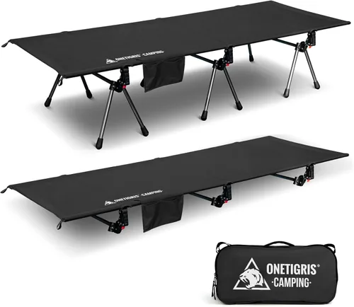 ONETIGRIS SUPRANUBIS Catre de Camping, Altura Ajustable con Extensores de Patas de Catre, Soporte Fuerte de 330 libras, Cama Plegable Ligera y