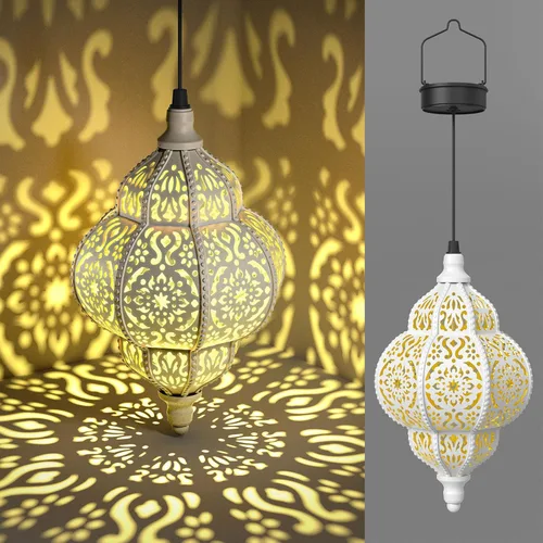 Vista 9 de Hapjoy Luces solares colgantes para decoración de jardín al aire libre, farol solar impermeable de plástico marroquí, decoraciones al aire libre