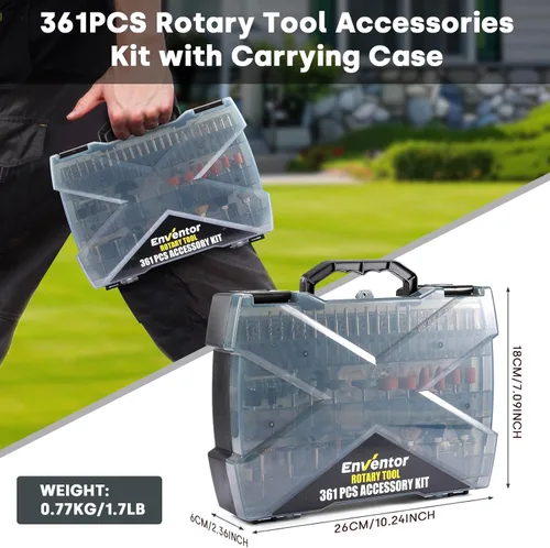 Vista 2 de Enventor Kit de accesorios para herramientas rotativas, kit de herramientas rotativas universales de 361 piezas para tallar, lijar, pulir, cortar