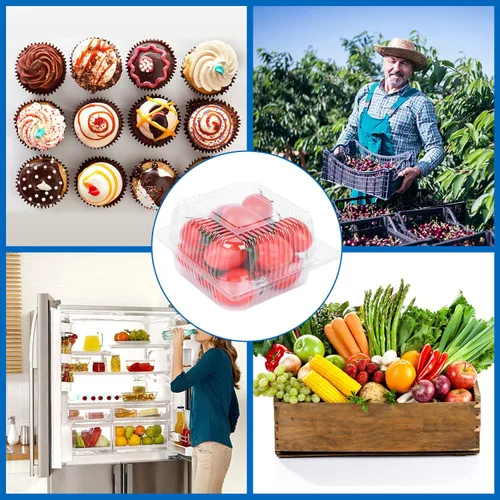 Vista 6 de 200 recipientes de plástico transparente con bisagras con tapas, recipientes individuales para rebanadas de pastel, recipiente cuadrado de plástico