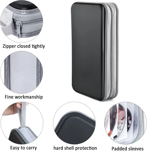 Vista 2 de Funda para CD, capacidad para 80 DVD, VCD, multimedia, Blu-ray, soporte para cartera, organizador de almacenamiento (negro)