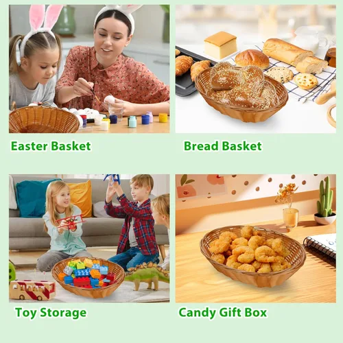 Vista 4 de DAJAVE Paquete de 20 cestas ovaladas de plástico, 9 x 6.9 x 2.36 pulgadas, cestas tejidas para pan de alimentos, almacenamiento de alimentos y cesta