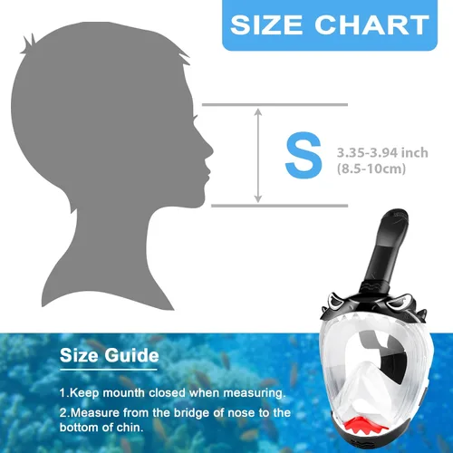 Vista 4 de Full Face Snorkel Mask for Kids with 180° Panoramic View, Snorkeling Set Featuring Anti-Leak and Anti-Fog Foldable Dry Top Design for Safe