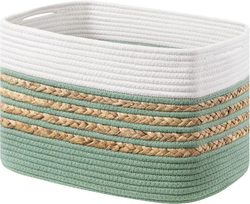 Vista 23 de UBBCARE Paquete de 1 canasta para organizar, cestas de almacenamiento tejidas para juguetes y toallas, cesta rectangular de cuerda de algodón