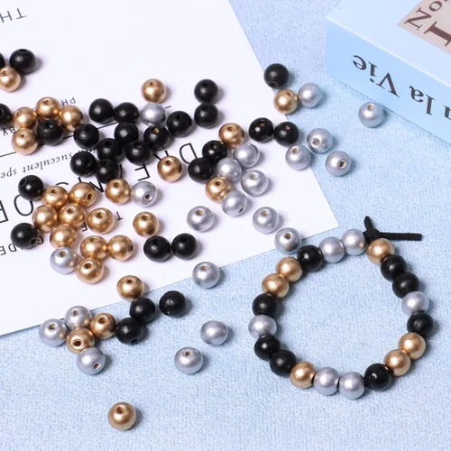 Vista 3 de Cuentas de madera de 0.394 pulgadas, 300 cuentas redondas de madera sueltas de madera para hacer cuentas, manualidades, decoración del hogar