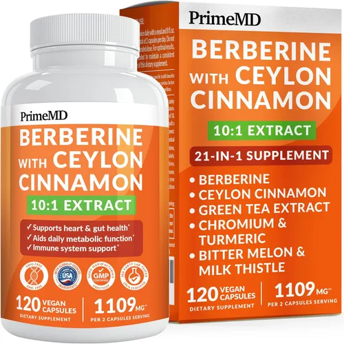 Vista 11 de Suplemento de berberina 21 en 1 con canela de Ceilán con cromo, melón amargo y extracto de té verde y extracto de pimienta negra 5X para apoyo