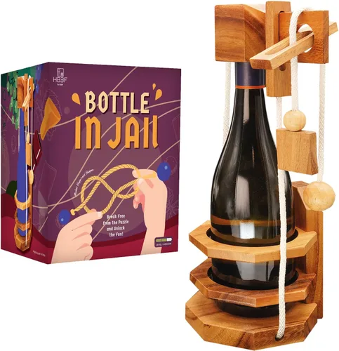 Vista 8 de BSIRI Rompecabezas de botella de vino - Desafiante soporte de botella de vino de madera 3D y juego de rompecabezas de bloqueo de vino para adultos.