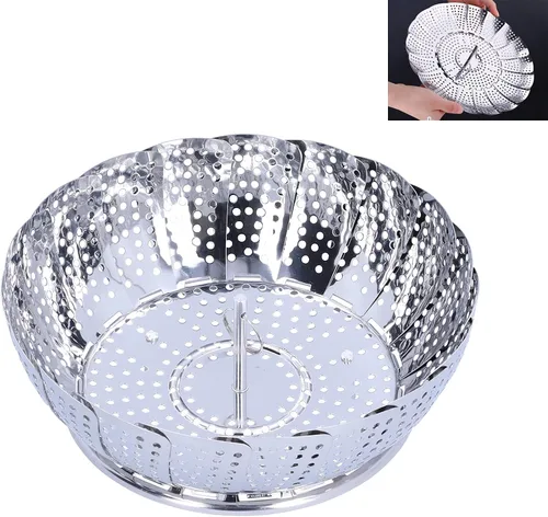 Vista 9 de Rengue Cesta de vapor plegable de acero inoxidable para olla a presión, inserto de vapor ajustable con gancho para fácil levantamiento, apto