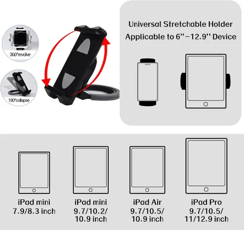 Vista 5 de Soporte para tableta: compatible con iPad, iPad mini y la mayoría de tabletas de 6 pulgadas a 13 pulgadas, soporte comercial ajustable con giro