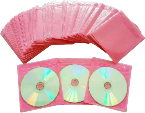 Vista 25 de Paquete de 100 fundas de plástico de repuesto de doble cara para CD y DVD, material grueso no tejido de doble cara para almacenamiento de CD y DVD