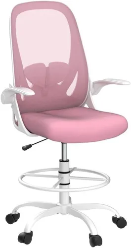 Vista 5 de Primy Silla de Dibujo Silla Alta de Oficina con Reposabrazos Abatibles Silla Ejecutiva Ergonómica de Computadora para Escritorio de Pie con Soporte