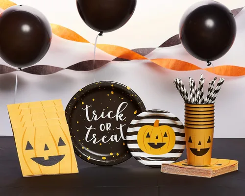 Vista 4 de American Greetings - Suministros de fiesta de Halloween, platos de postre de papel de calabaza (36 unidades)