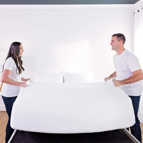 Vista 2 de DreamFit DreamCool Sábanas 100% algodón pima con correas elásticas en las esquinas, bolsillo extra profundo de 22 pulgadas, hechas en Estados