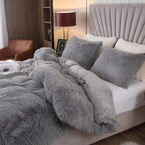 Vista 3 de EMME Juego de funda de edredón mullida de lujo, tamaño King, juego de funda de edredón esponjosa para cama King, fundas de edredón suaves y peludas