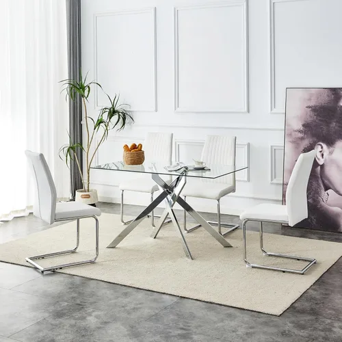 Vista 152 de Mesa de comedor redonda de 36 pulgadas para 4, mesas de cocina y comedor de cristal, moderna mesa de comedor circular con mesa de vidrio templado