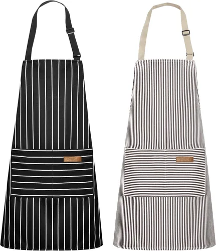 Vista 10 de Syntus Delantal ajustable con 2 bolsillos, delantales de cocina para mujeres, hombres, chef